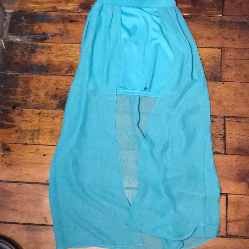 Aqua Blue high low skirt.